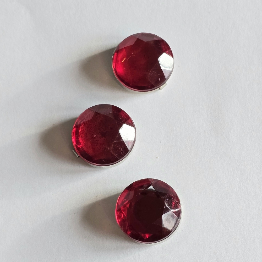 Vintage button covers set red acrylic gems faceted silver tone accessory